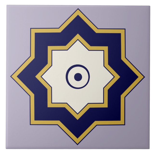 Lavender, Ecru, and Navy Blue Middle Eastern Tile (Front)