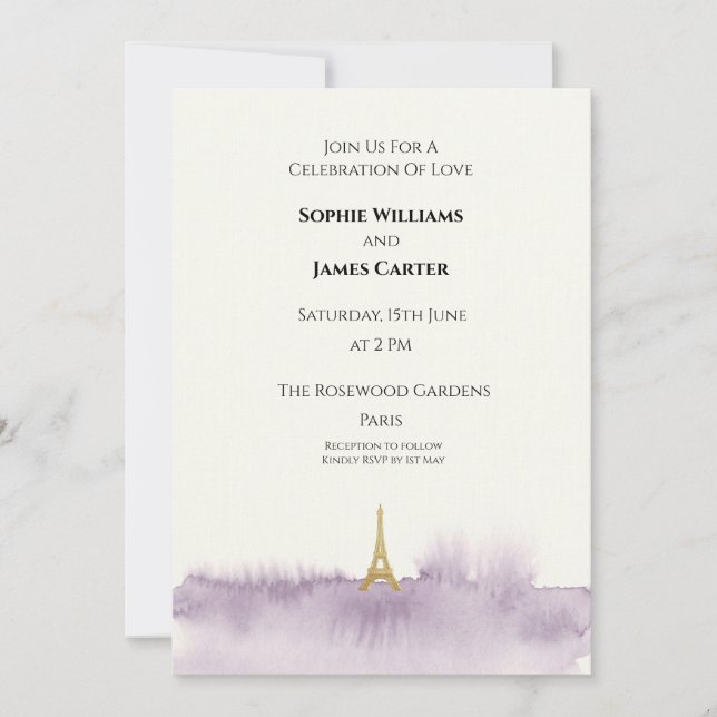 Lavender Eiffel Wedding Invitation (Front)