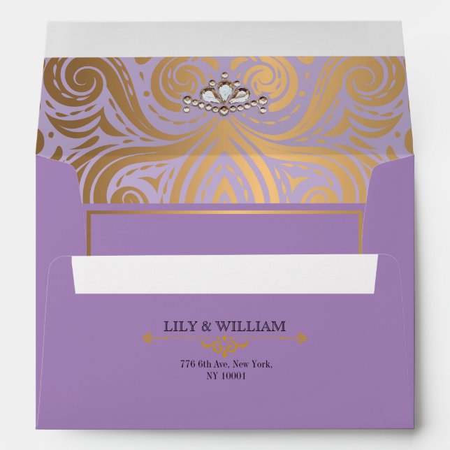 Lavender Elegant Artdeco Diamond Gold Wedding Envelope (Back (Bottom))