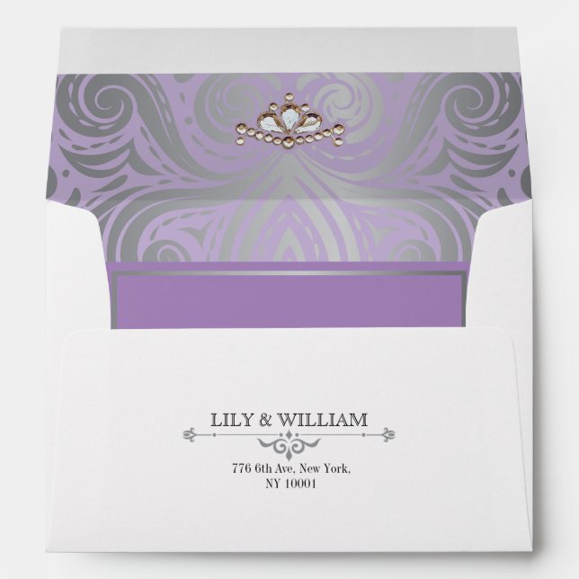 Lavender Elegant Artdeco Diamond Silver Wedding Envelope (Back (Bottom))
