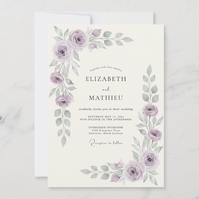Lavender Elegant Botanical Spring Wedding Invitation (Front)