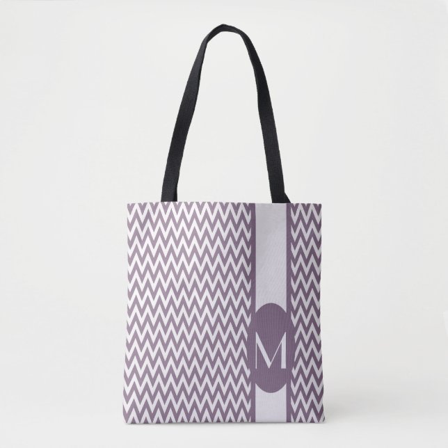 Lavender Elegant Chevron Design with monogram Tote Bag (Front)