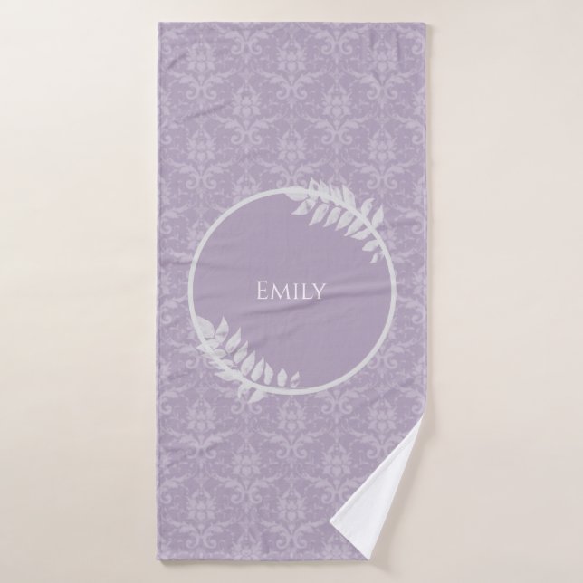Lavender Elegant Damask Personalised Bath Towel Set (Bath Towel)