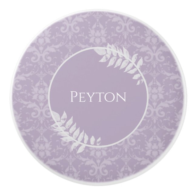 Lavender Elegant Damask Personalised Ceramic Knob (Front)