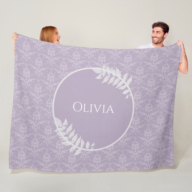 Lavender Elegant Damask Personalised Fleece Blanket (In Situ)