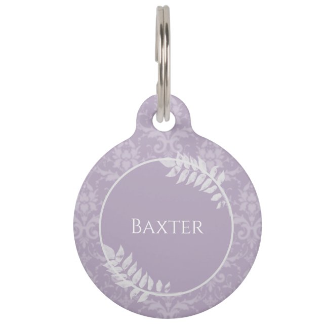 Lavender Elegant Damask Round Pet Tag (Front)