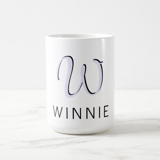 Lavender Elegant Initial Black Name | Modern  Coffee Mug (Center)