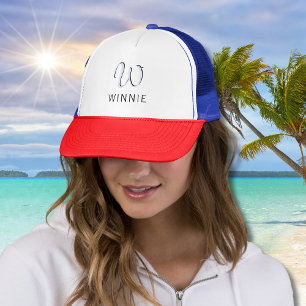 Lavender Elegant Initial Black Name Modern Trucker Hat