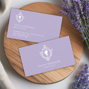 Lavender Elegant Lady in Vintage Crest Purple Business Card