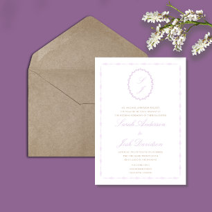 Lavender Elegant Minimal Floral Monogram  Invitation
