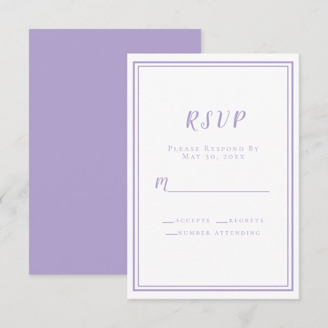Lavender Elegant Minimalist Wedding  RSVP Card (Front/Back)