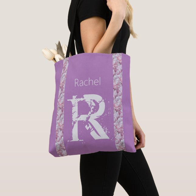 Lavender Elegant Simple Modern Preppy Monogram Tote Bag (Close Up)