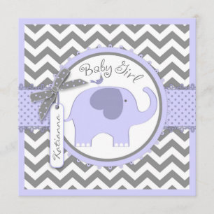 Lavender Elephant and Chevron Print Baby Shower Invitation