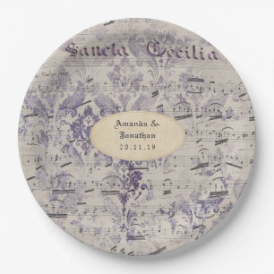 Lavender Ephemera Music Notes Wedding Paper Plate