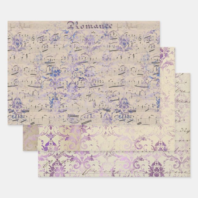 Lavender Ephemera Pattern Wrapping Paper Sheet (Set)