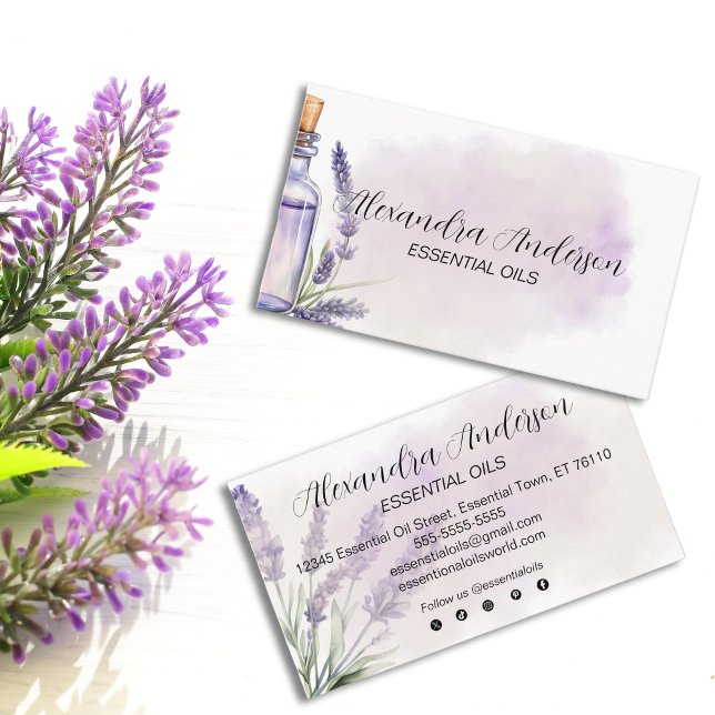 Lavender Essential Oils Purple Floral Watercolor  Business Card (Lavender Essential Oils Purple Floral Watercolor Business Card)