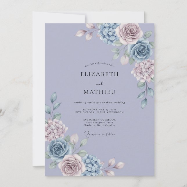 Lavender Ethereal Hydrangea Wedding Invitation (Front)