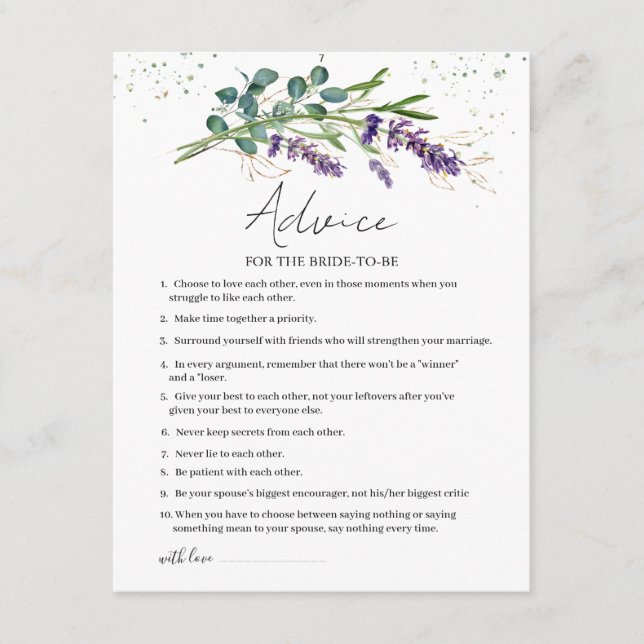 Lavender Eucalyptus Advice for Bride-to-be Card (Front)