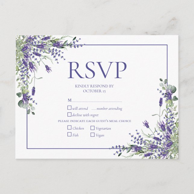 Lavender Eucalyptus Botanical Script Wedding RSVP  Invitation Postcard (Front)