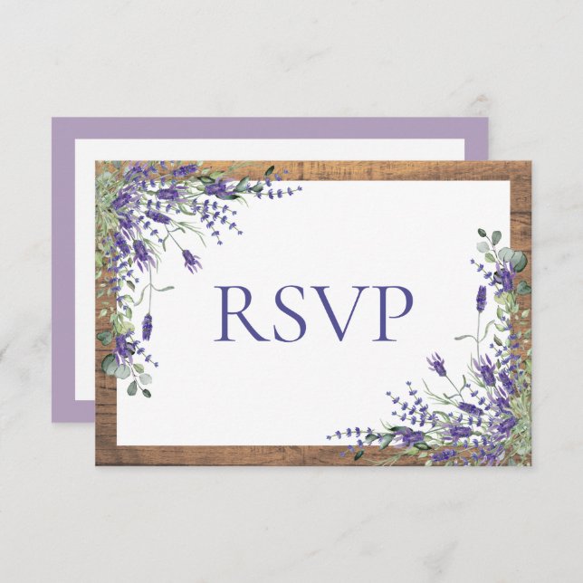 Lavender Eucalyptus Botanical Wood Wedding RSVP (Front/Back)