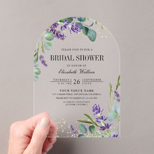 Lavender Eucalyptus Bridal Shower Acrylic Invitations (Insitu (Handheld))