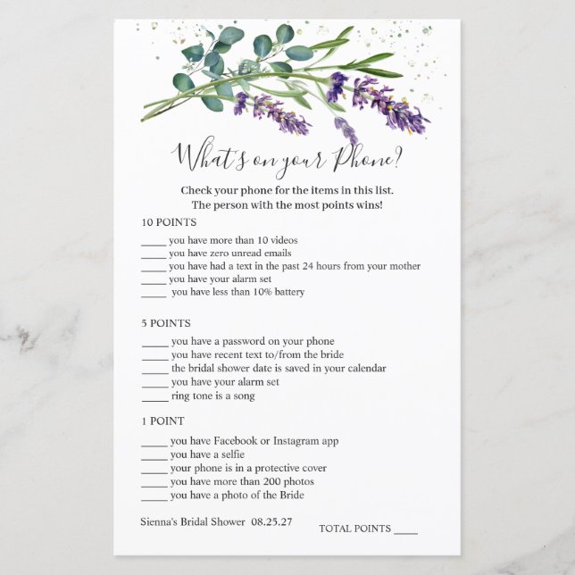 Lavender Eucalyptus Bridal What's on Your Phone  (Front)