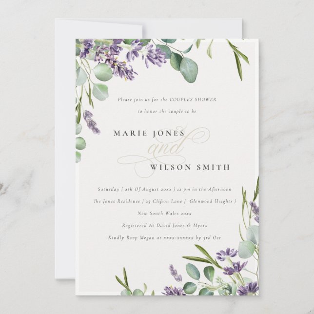 Lavender Eucalyptus Bunch Couples Shower Invite (Front)