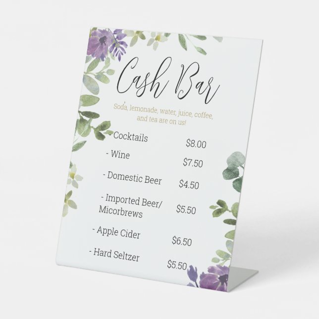 Lavender Eucalyptus Cash Bar Pedestal Sign (Front)