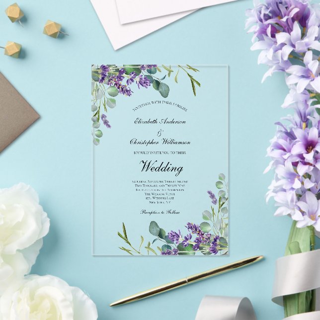 Lavender Eucalyptus Floral Botanical Wedding Acrylic Invitations (Insitu (Wedding))