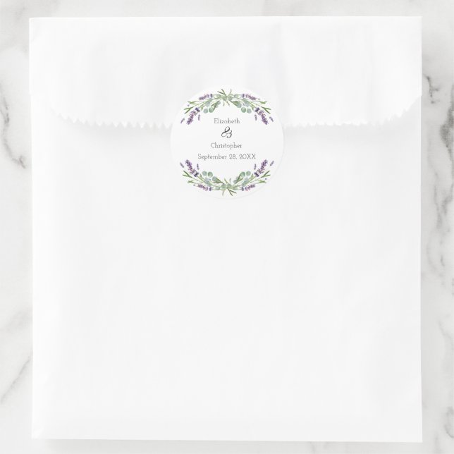 Lavender Eucalyptus Floral Botanical Wedding  Classic Round Sticker (Bag)