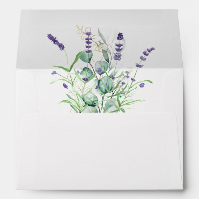 Lavender Eucalyptus Flowers Wedding Return Address Envelope (Back (Bottom))