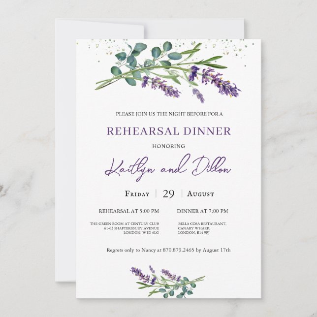 Lavender Eucalyptus Foliage Rehearsal Dinner  Invitation (Front)