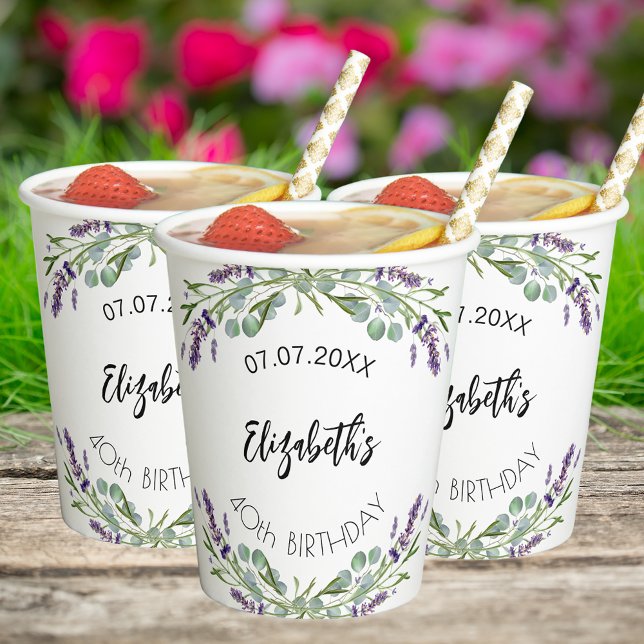 Lavender eucalyptus greenery birthday paper cups (Creator Uploaded)