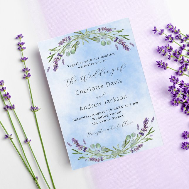 Lavender eucalyptus greenery blue luxury wedding  invitation (Creator Uploaded)