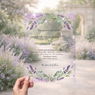 Lavender eucalyptus greenery evening wedding acrylic invitations