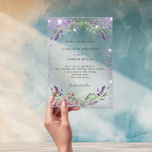 Lavender eucalyptus greenery evening wedding  acrylic invitations