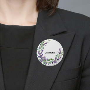 Lavender eucalyptus greenery name tag 3 cm round badge