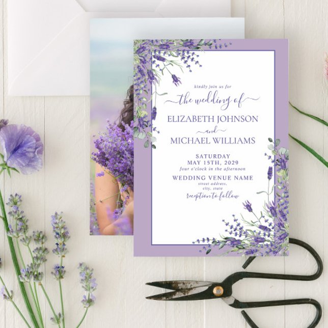 Lavender Eucalyptus Greenery Photo Wedding Invitat Invitation (Creator Uploaded)