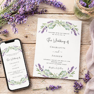 Lavender eucalyptus greenery violet wedding  invitation