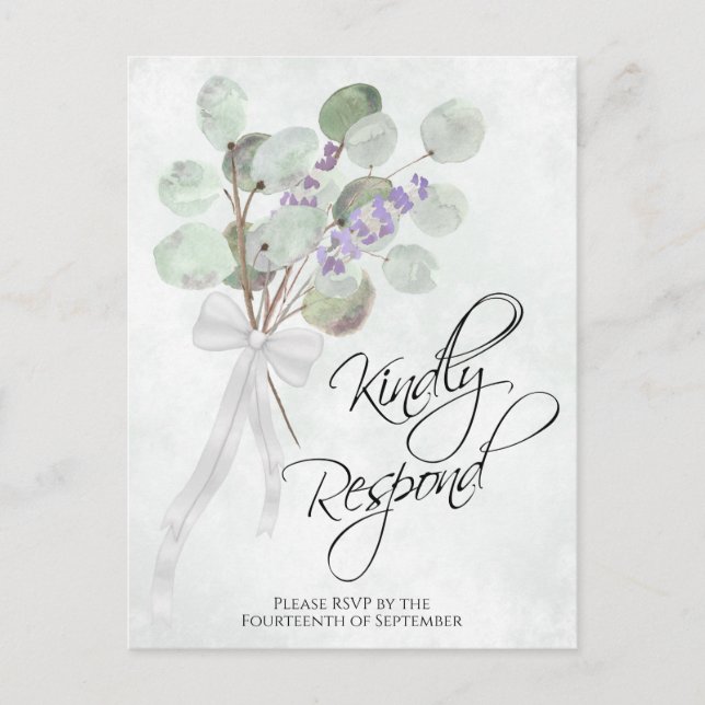 Lavender Eucalyptus Kindly Respond Wedding RSVP Postcard (Front)