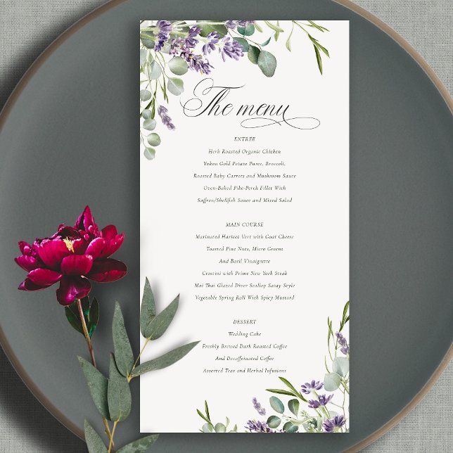 Lavender Eucalyptus Leafy Bunch Wedding Menu Card (Creator Uploaded)