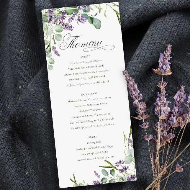 Lavender Eucalyptus Leafy Bunch Wedding Menu Card (Creator Uploaded)