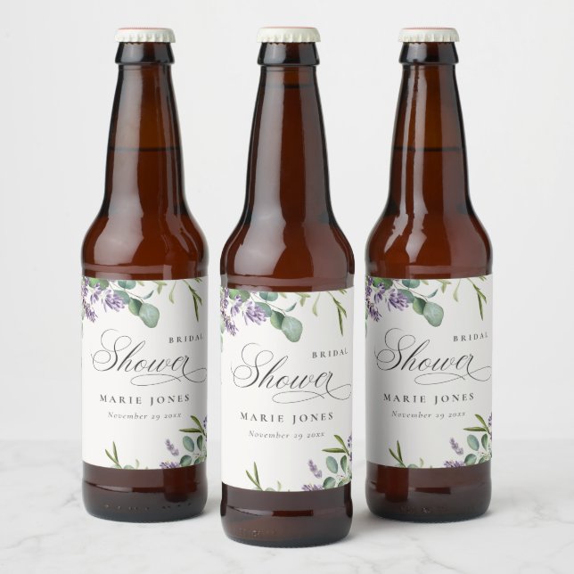 Lavender Eucalyptus Leafy Foliage Bridal Shower Beer Bottle Label (Bottles)