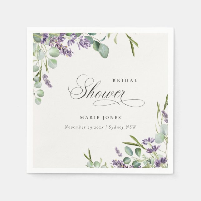 Lavender Eucalyptus Leafy Foliage Bridal Shower Napkin (Front)
