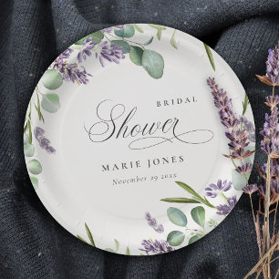 Lavender Eucalyptus Leafy Foliage Bridal Shower Paper Plate