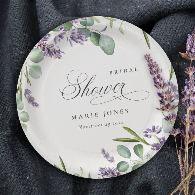 Lavender Eucalyptus Leafy Foliage Bridal Shower Paper Plate (Creator Uploaded)