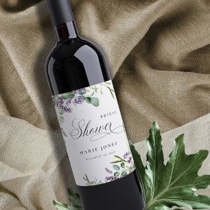 Lavender Eucalyptus Leafy Foliage Bridal Shower Wine Label