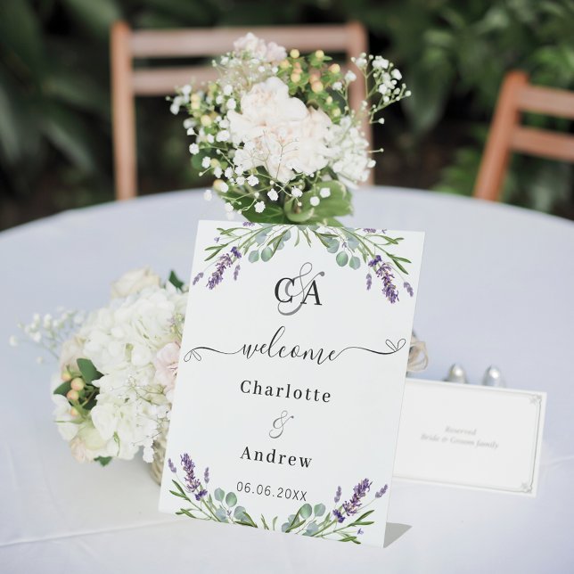 Lavender eucalyptus monogram welcome wedding pedestal sign (Creator Uploaded)