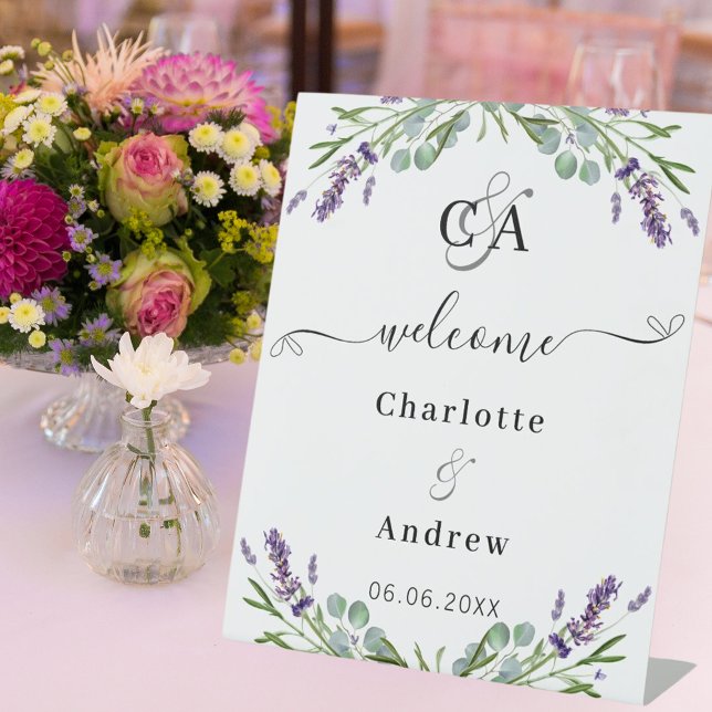 Lavender eucalyptus monogram welcome wedding pedestal sign (Creator Uploaded)