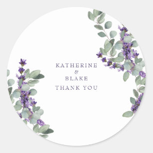 Lavender & Eucalyptus Names Wedding Thank You Classic Round Sticker